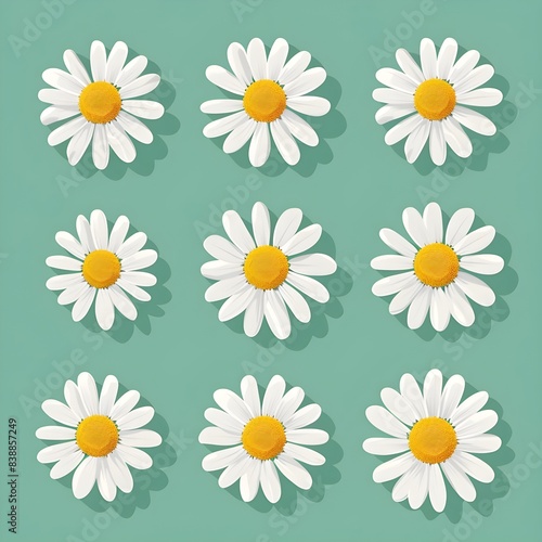 flowers isolated on white,Seamless daisy flowers on a green background generative ai 