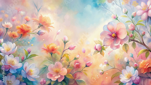 Watercolor background featuring flowers blooming in summer © Fauzi Arts