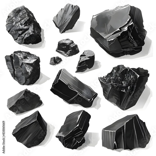 an image of black rocks on white background Generative AI 