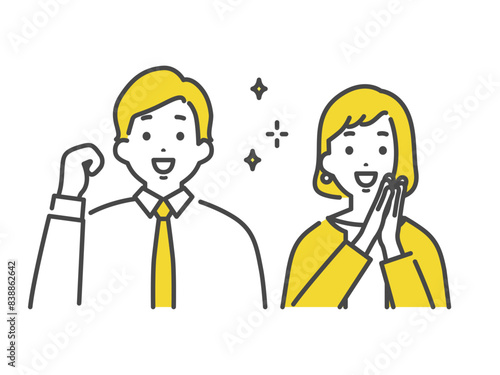 感動する男女の会社員　Inspiring men and women office workers