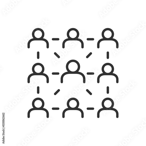 Interconnection of people, linear icon. Line with editable stroke