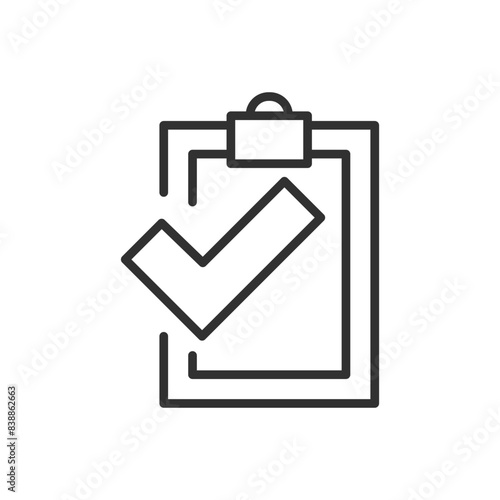 Clipboard with checkmark, linear icon. Line with editable stroke