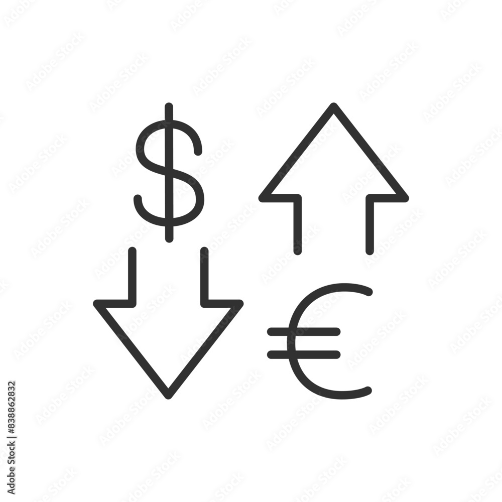 Money exchange, linear icon. Dollar and euro. Line with editable stroke Money exchange, linear icon. Dollar and euro. Line with editable stroke