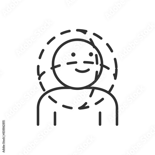 Head movement for face scanning, linear icon, face detection, face recognition. Line with editable stroke