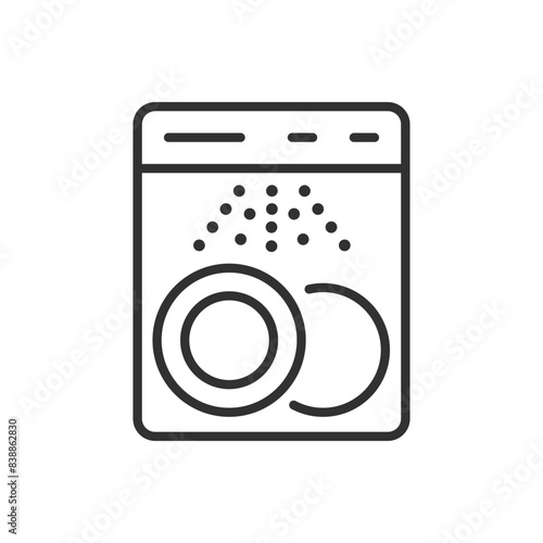 Dishwasher washing dishes, linear icon. Line with editable stroke