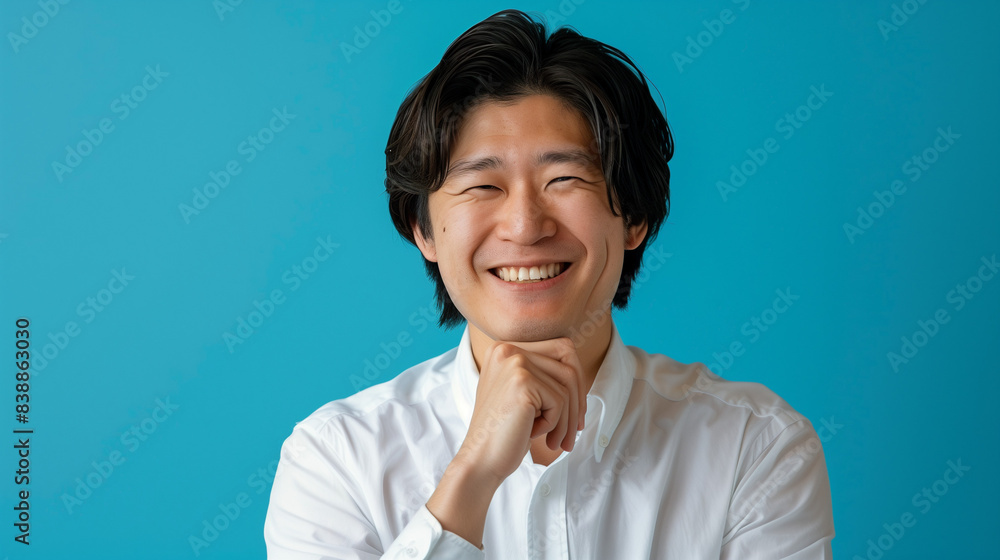 考え事をしながらインタビューに答える成功した男性