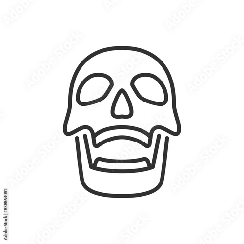 Skull with open mouth, linear icon. Open Jaw. Line with editable stroke