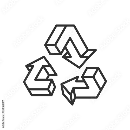 Recycling sign, linear icon. Triangle of three arrows. Line with editable stroke