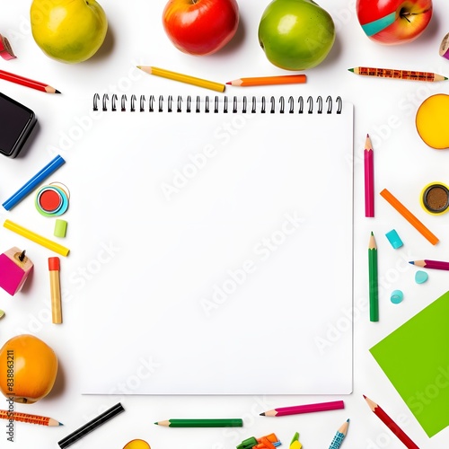 back to school background with fruits on white background Generative AI 