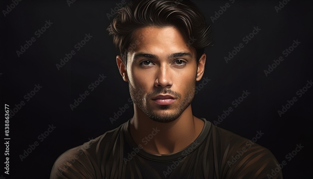 studio portrait of a male model with short hair on black background studio portrait of a male model with short hair on black background