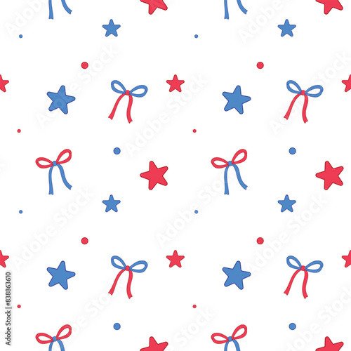 4th of July Red and Blue Ribbon Pattern with Star and Circle Vector Illustration