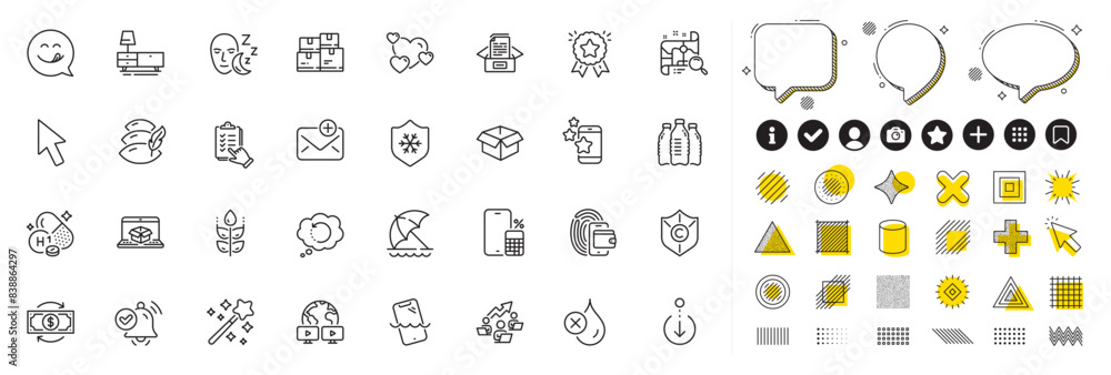 Set of Yummy smile, Magic wand and Teamwork chart line icons for web app. Design elements, Social media icons. Water bottles, Ranking star, Vitamin h1 icons. Vector Set of Yummy smile, Magic wand and Teamwork chart line icons for web app. Design elements, Social media icons. Water bottles, Ranking star, Vitamin h1 icons. Vector
