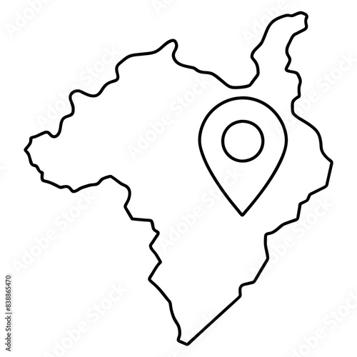 Outline map with location pin isolated icon. Vector illustration
