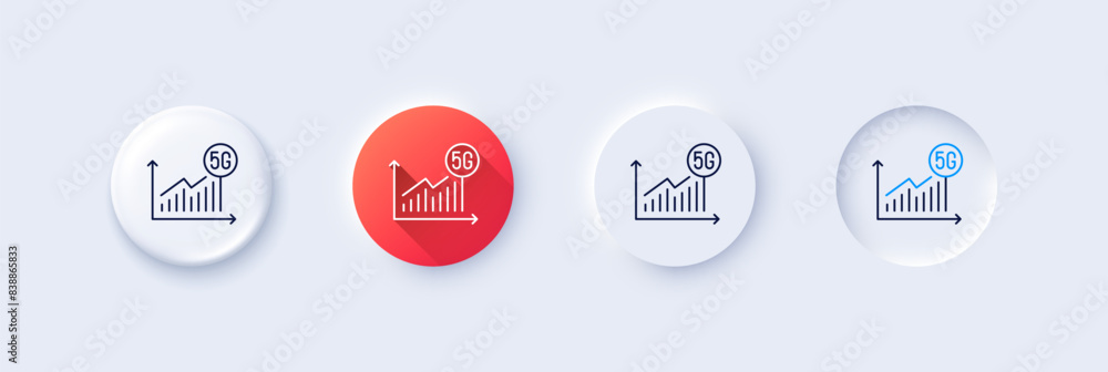5g statistics line icon. Neumorphic, Red gradient, 3d pin buttons. Wireless technology sign. Wifi internet graph symbol. Line icons. Neumorphic buttons with outline signs. Vector 5g statistics line icon. Neumorphic, Red gradient, 3d pin buttons. Wireless technology sign. Wifi internet graph symbol. Line icons. Neumorphic buttons with outline signs. Vector