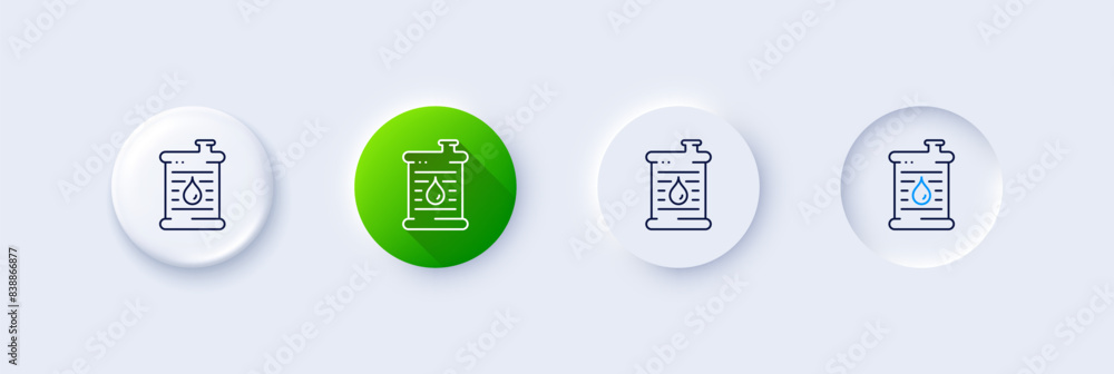 Barrel of oil line icon. Neumorphic, Green gradient, 3d pin buttons. Gasoline or diesel fuel sign. Petroleum power energy symbol. Line icons. Neumorphic buttons with outline signs. Vector Barrel of oil line icon. Neumorphic, Green gradient, 3d pin buttons. Gasoline or diesel fuel sign. Petroleum power energy symbol. Line icons. Neumorphic buttons with outline signs. Vector