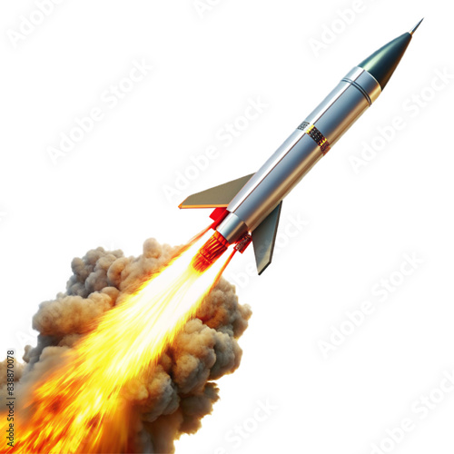 A missile with fire and smoke isolated on transparent background