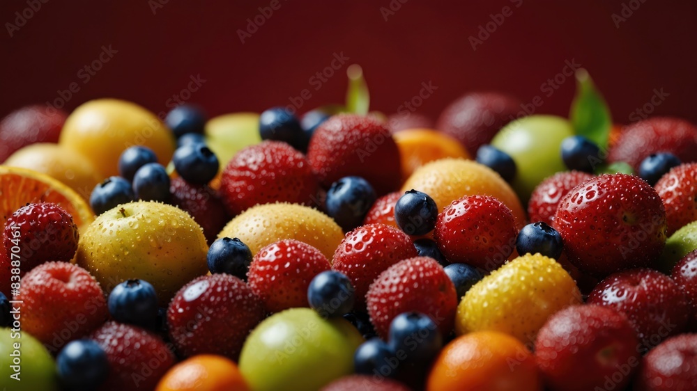 Lively mix of summer fruits on a bold red background. Lively mix of summer fruits on a bold red background.