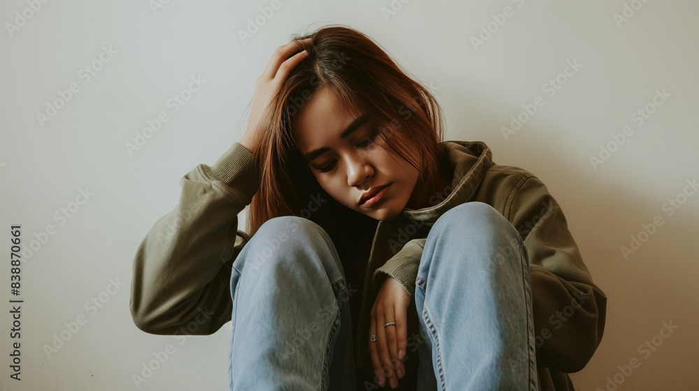 depressed woman sits on the floor depressed woman sits on the floor