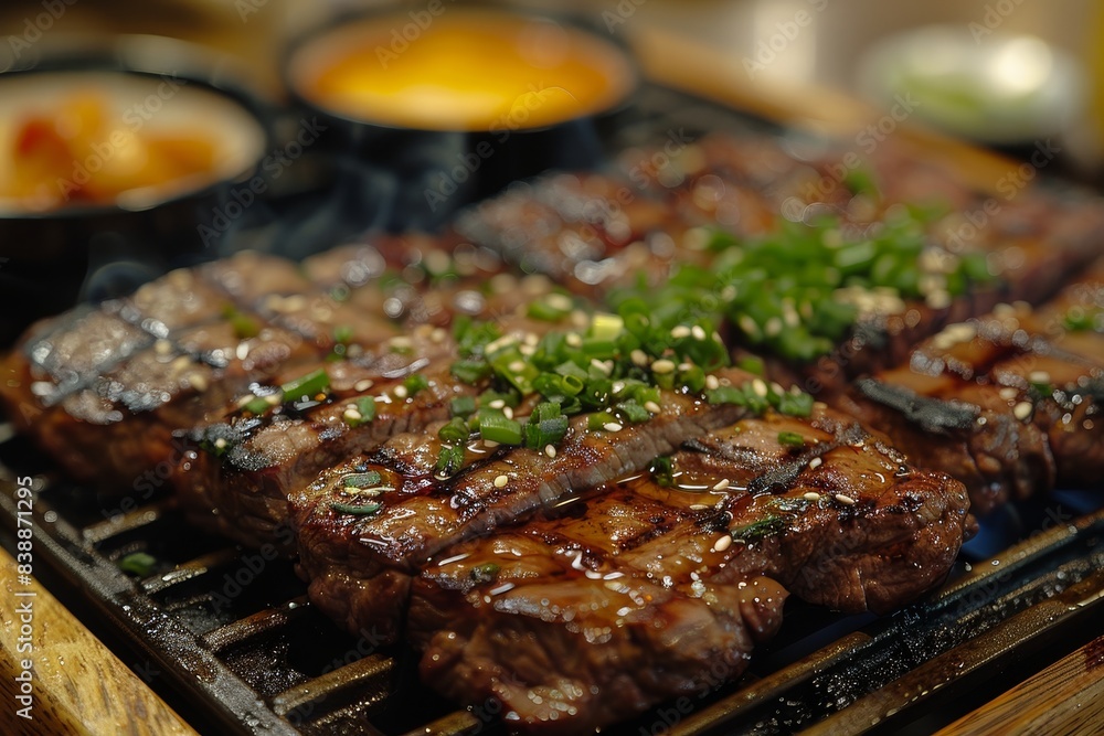 Yakiniku - Grilled meat served with dipping sauces, often prepared at the table. Yakiniku - Grilled meat served with dipping sauces, often prepared at the table.