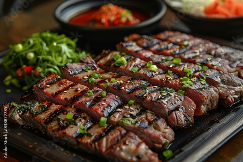 Yakiniku - Grilled meat served with dipping sauces, often prepared at the table. 