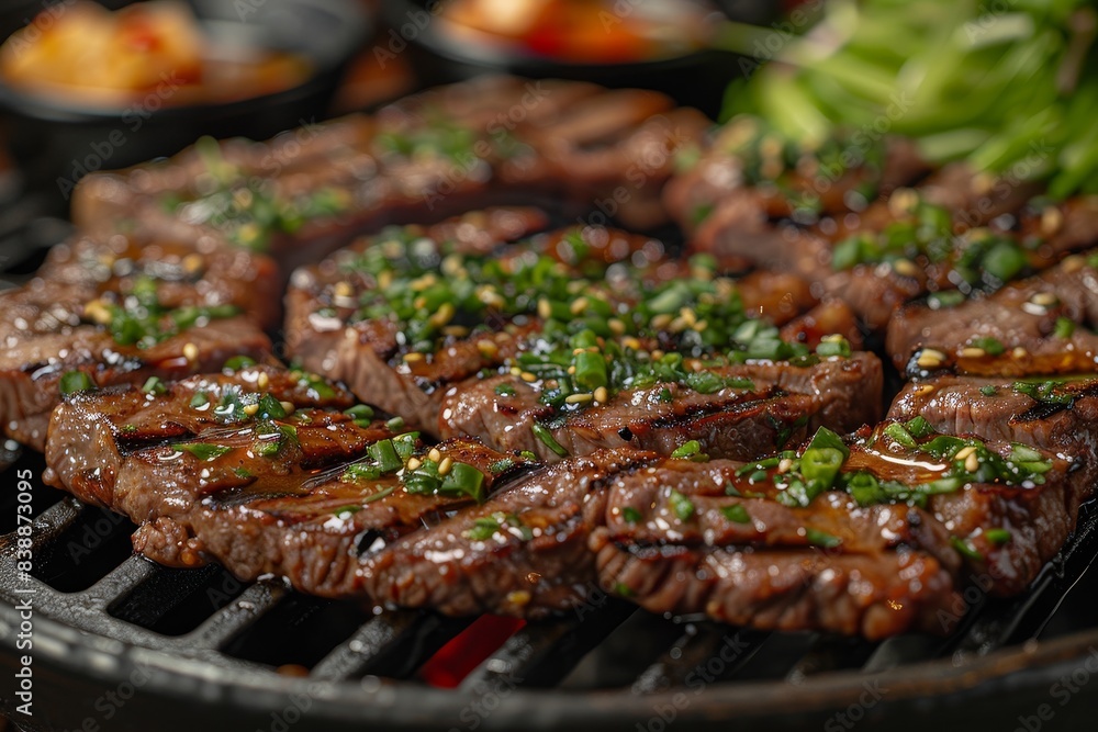 Yakiniku - Grilled meat served with dipping sauces, often prepared at the table. Yakiniku - Grilled meat served with dipping sauces, often prepared at the table.