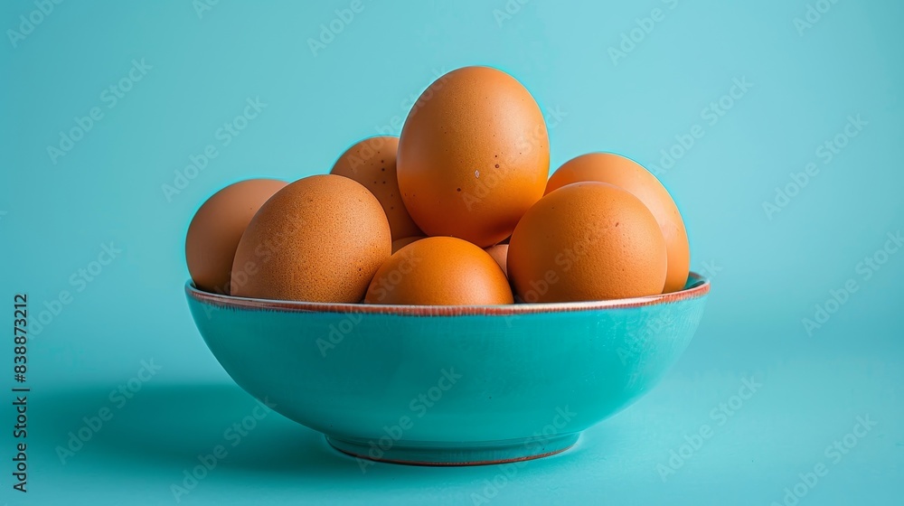 Vibrant food photography of a bowl of fresh eggs, perfectly lit in a studio setting, on an isolated background for advertising Vibrant food photography of a bowl of fresh eggs, perfectly lit in a studio setting, on an isolated background for advertising