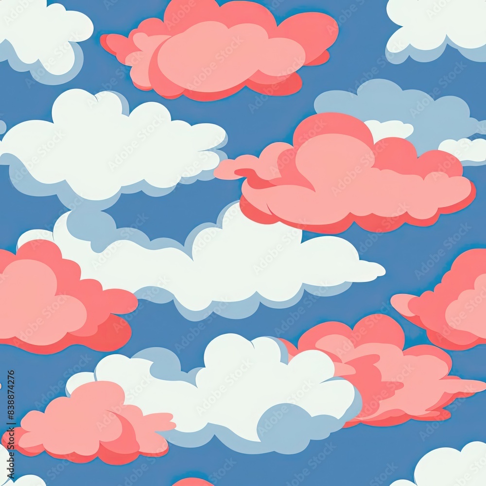 Seamless pattern with pink and white clouds on blue sky background Seamless pattern with pink and white clouds on blue sky background