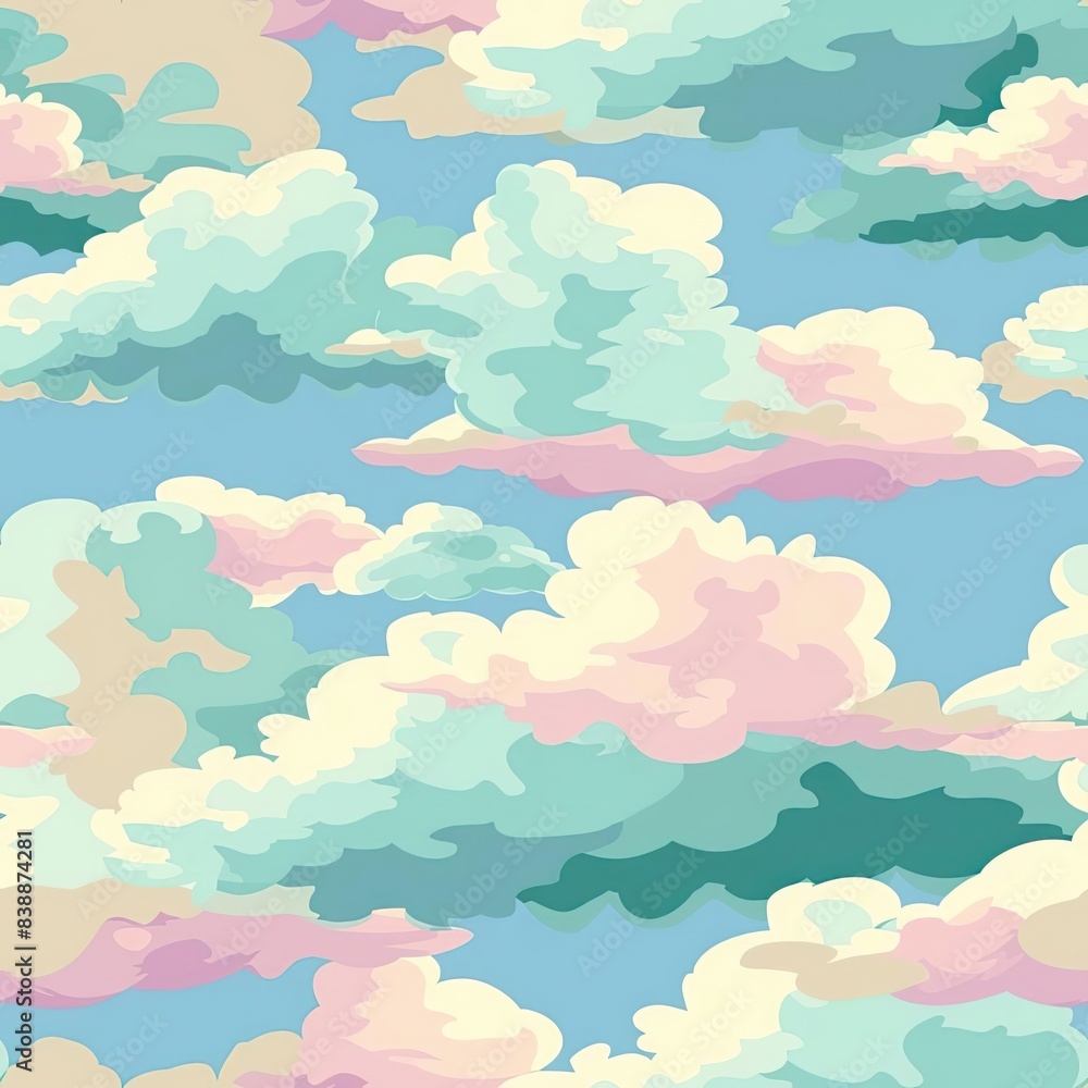 Seamless pattern of colorful clouds on a blue sky background. Seamless pattern of colorful clouds on a blue sky background.