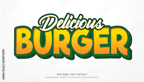 delicious burger editable 3d text effect template bold typography and abstract style drinks logo and brand
