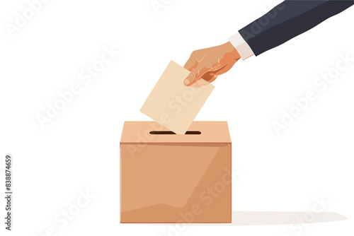 Hand Voting with Ballot Box. Flat vector illustration isolated on white background.