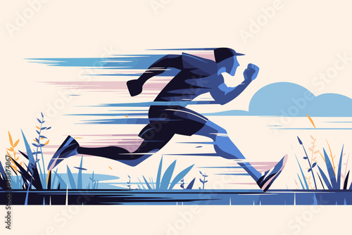 Man fast running. Sport, healthy lifestyle, keep running, morning. Speed, motion vector flat illustration.