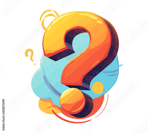 A large, colorful question mark with a playful design and abstract shapes surrounding it. Flat vector illustration.