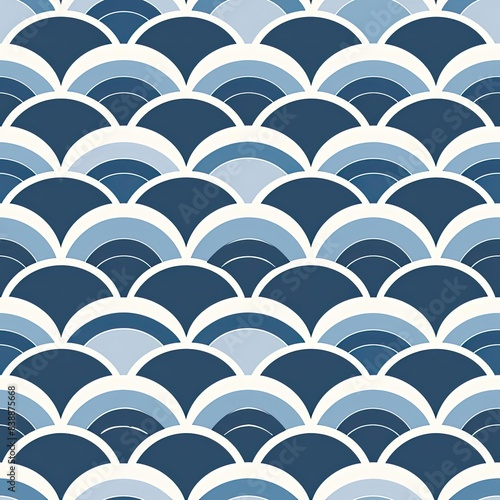 Abstract seamless pattern of blue and white scales.