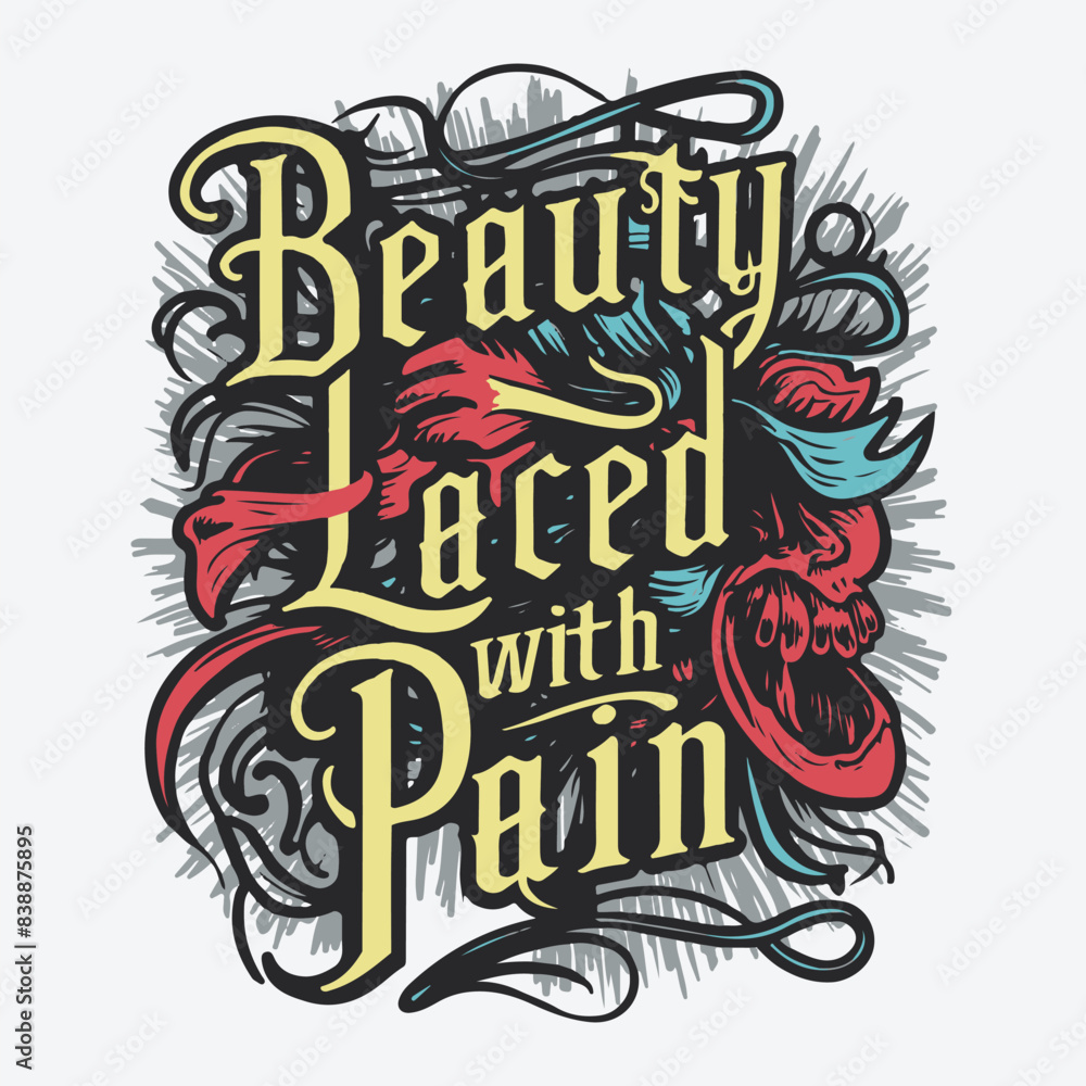 Beauty Laced With Pain T-Shirt Design. Tortured Poet Gothic Vector Beauty Laced With Pain T-Shirt Design. Tortured Poet Gothic Vector