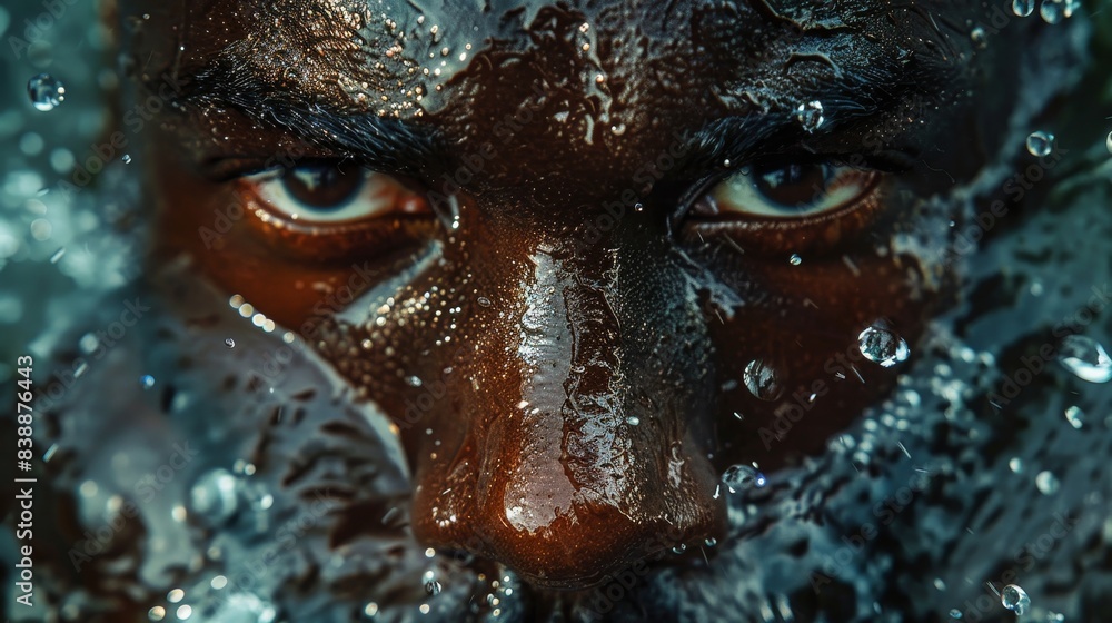 Zoom in on the beads of sweat rolling down a determined face mid-workout Zoom in on the beads of sweat rolling down a determined face mid-workout