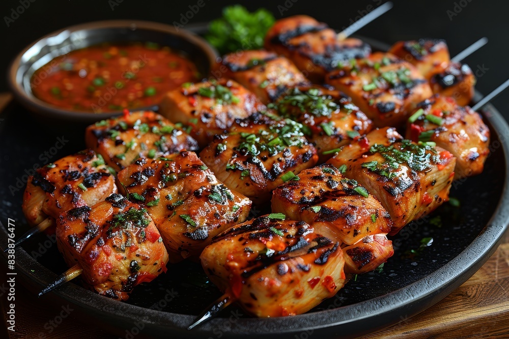 Yakitori - Skewers of grilled chicken served with dipping sauces. Yakitori - Skewers of grilled chicken served with dipping sauces.
