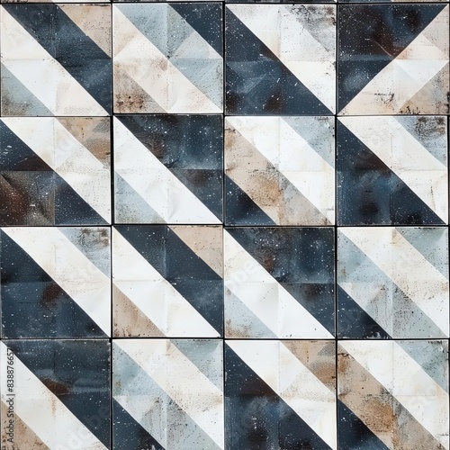 Wallpaper Mural Geometric pattern of blue, white, and brown tiles with diagonal lines. Torontodigital.ca