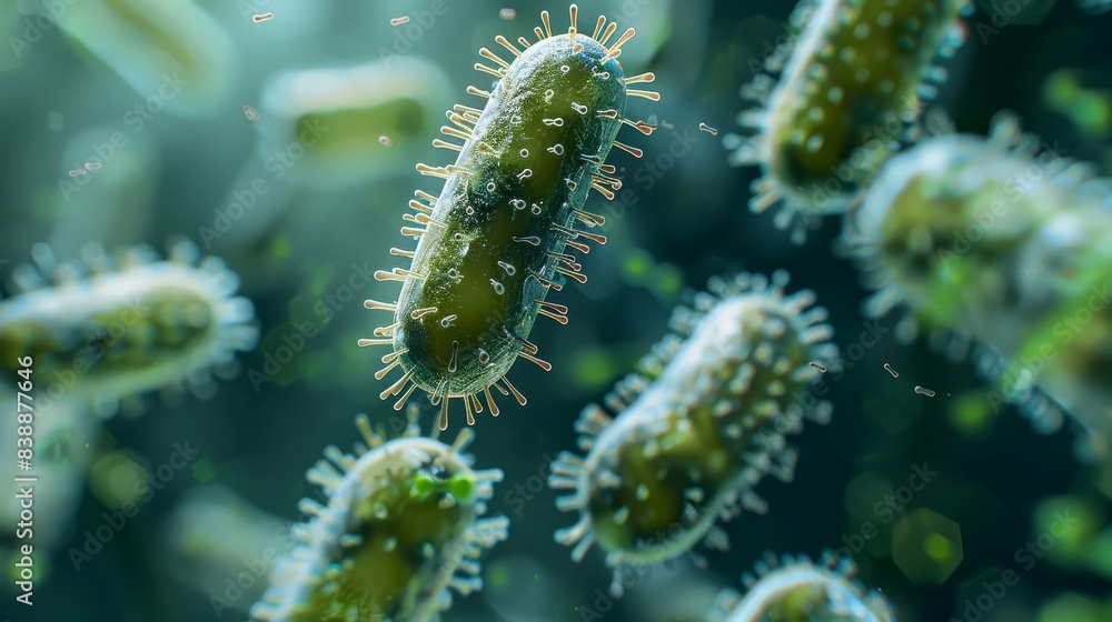 Fototapeta premium Virus, viral infection, bacteria close up, microorganism, 3d rendering