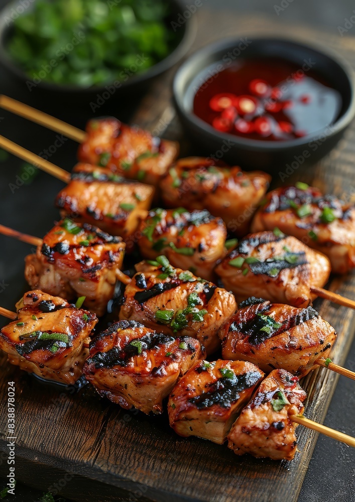 Yakitori - Skewers of grilled chicken served with dipping sauces. Yakitori - Skewers of grilled chicken served with dipping sauces.