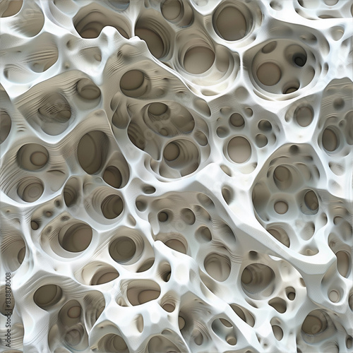 Abstract Porous White Shapes From a 3D Printer. Scientific and academic image related with materials science and engineering.