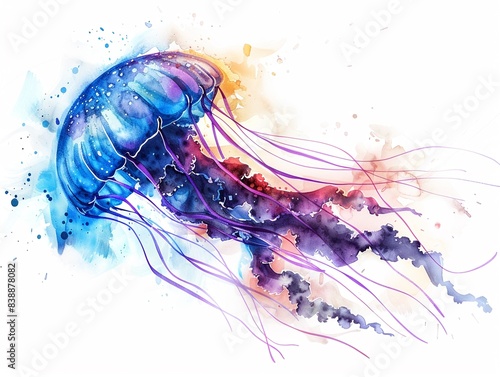 Ethereal watercolor jellyfish, clipart isolated, for creating an otherworldly aquatic ambiance