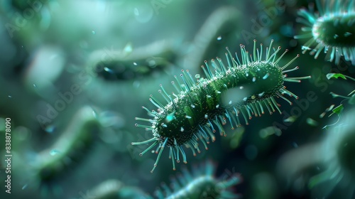 Virus, viral infection, bacteria close up, microorganism, 3d rendering © Wayu
