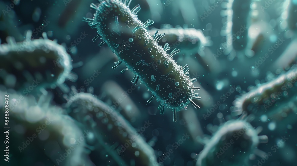 Virus, viral infection, bacteria close up, microorganism, 3d rendering Virus, viral infection, bacteria close up, microorganism, 3d rendering