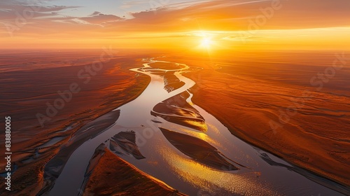 Aerial Photography of the Yellow River at Sunset: Impressionist Style photo