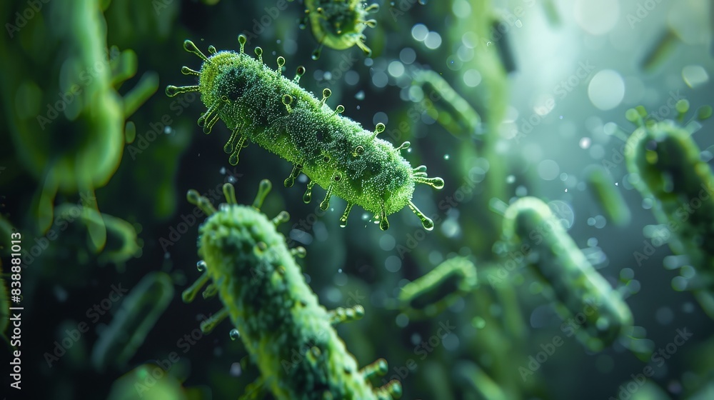 Naklejka premium Virus, viral infection, bacteria close up, microorganism, 3d rendering