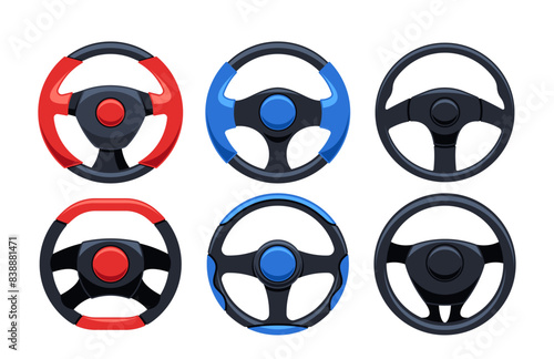 Colorful Cartoon Vector Steering Wheels With Modern Designs, Display Unique Color Combination And Style