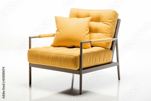 Stylish yellow armchair with a comfortable pillow on white background, 3D rendering © Ikhwan