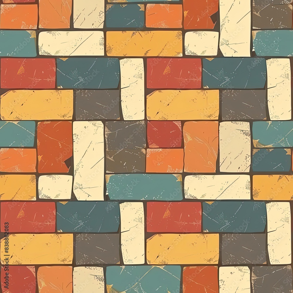 Colorful brick wall seamless pattern with vintage texture.