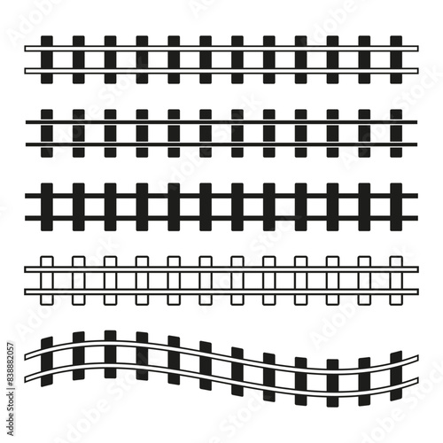 Railway tracks icon. Straight and curved. Black vector lines. Transportation symbol.