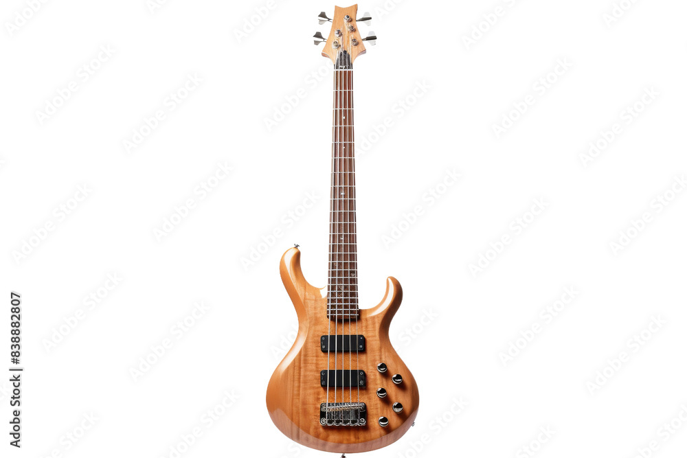 Obraz premium Melodic Symphony: A Wooden Bodied Electric Guitar on a White or Clear Surface PNG Transparent Background.